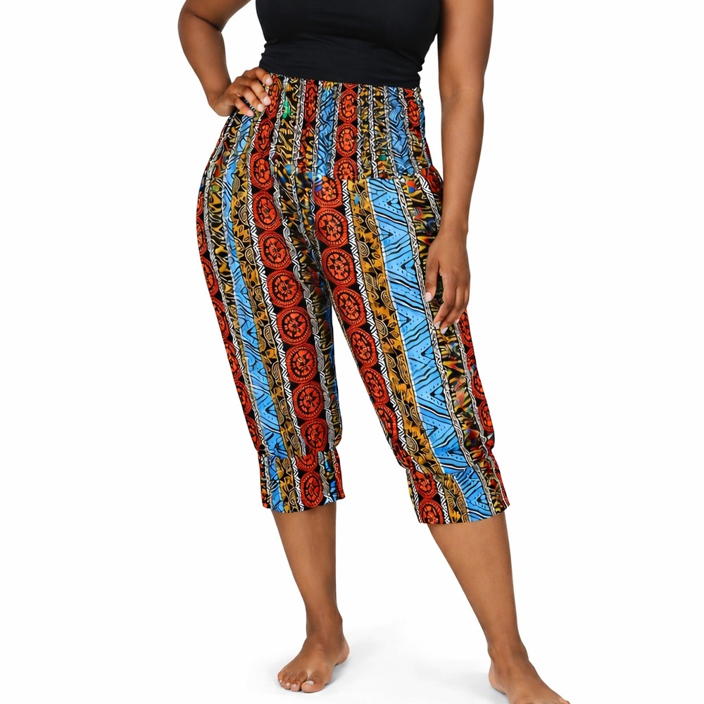 High Waist Smocked Harem Pants One Size Fit All 100% Cotton Different Colors